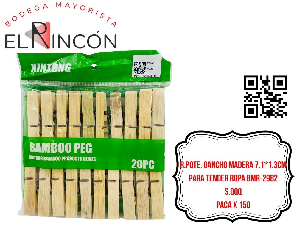 PQTE. GANCHO MADERA 7.1*1.3CM PARA TENDER ROPA BMR-2982