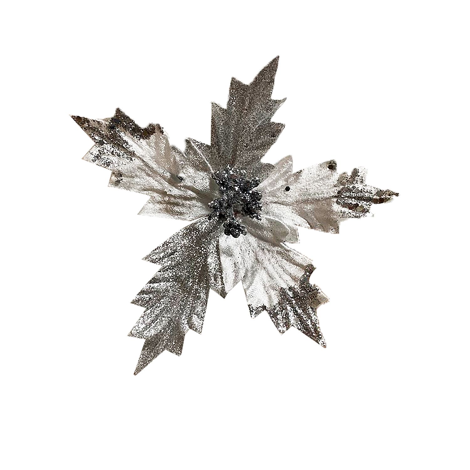 FLOR NAVIDEÑA PLATEADA 15CM (BJX120)