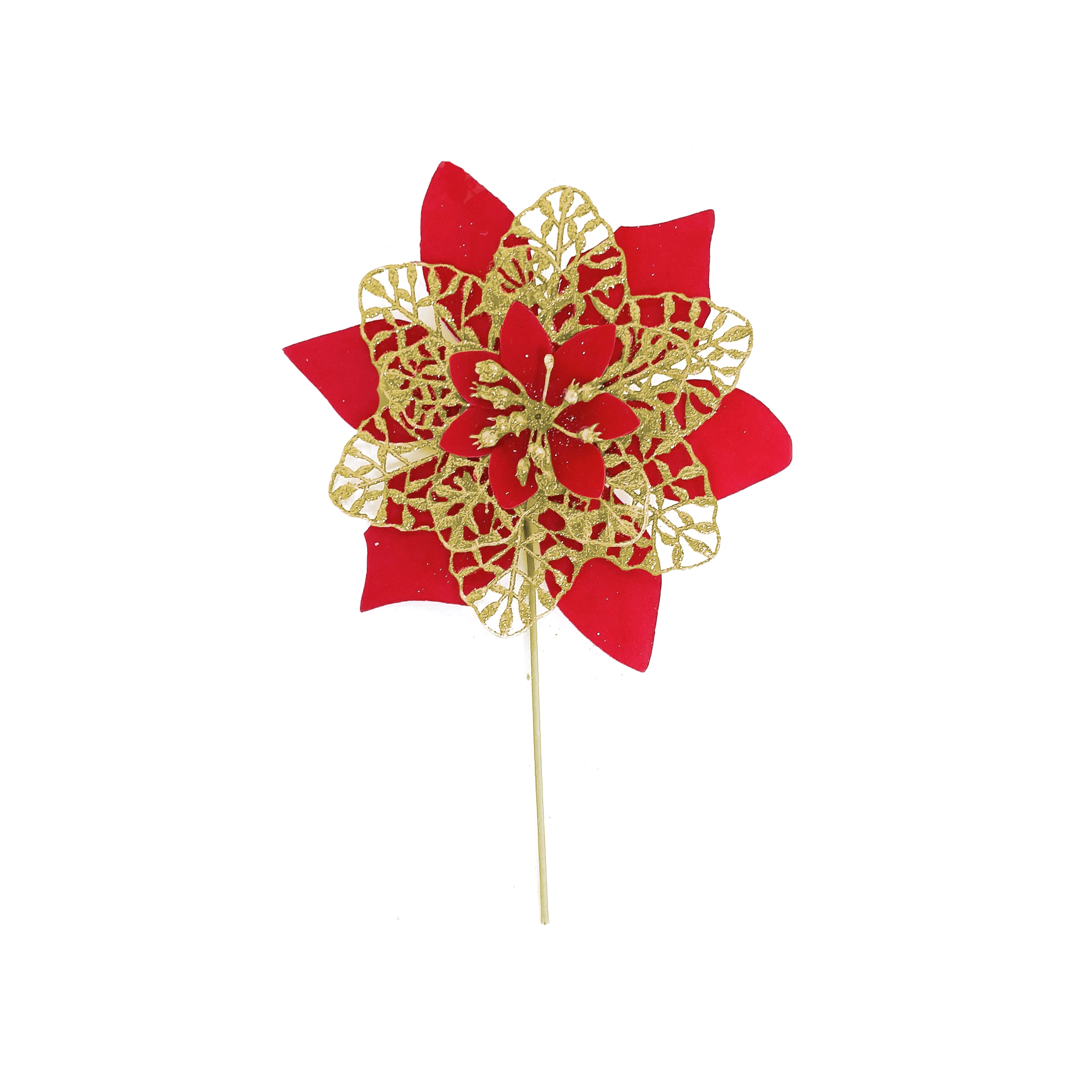 FLOR NAVIDEÑA ROJA DORADA 15CM (PQTX24)