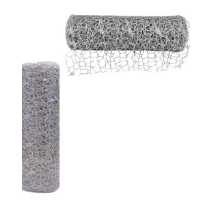 MALLA NAVIDEÑA NIDO DE PAJARO PLATEADA 24CM*5Y