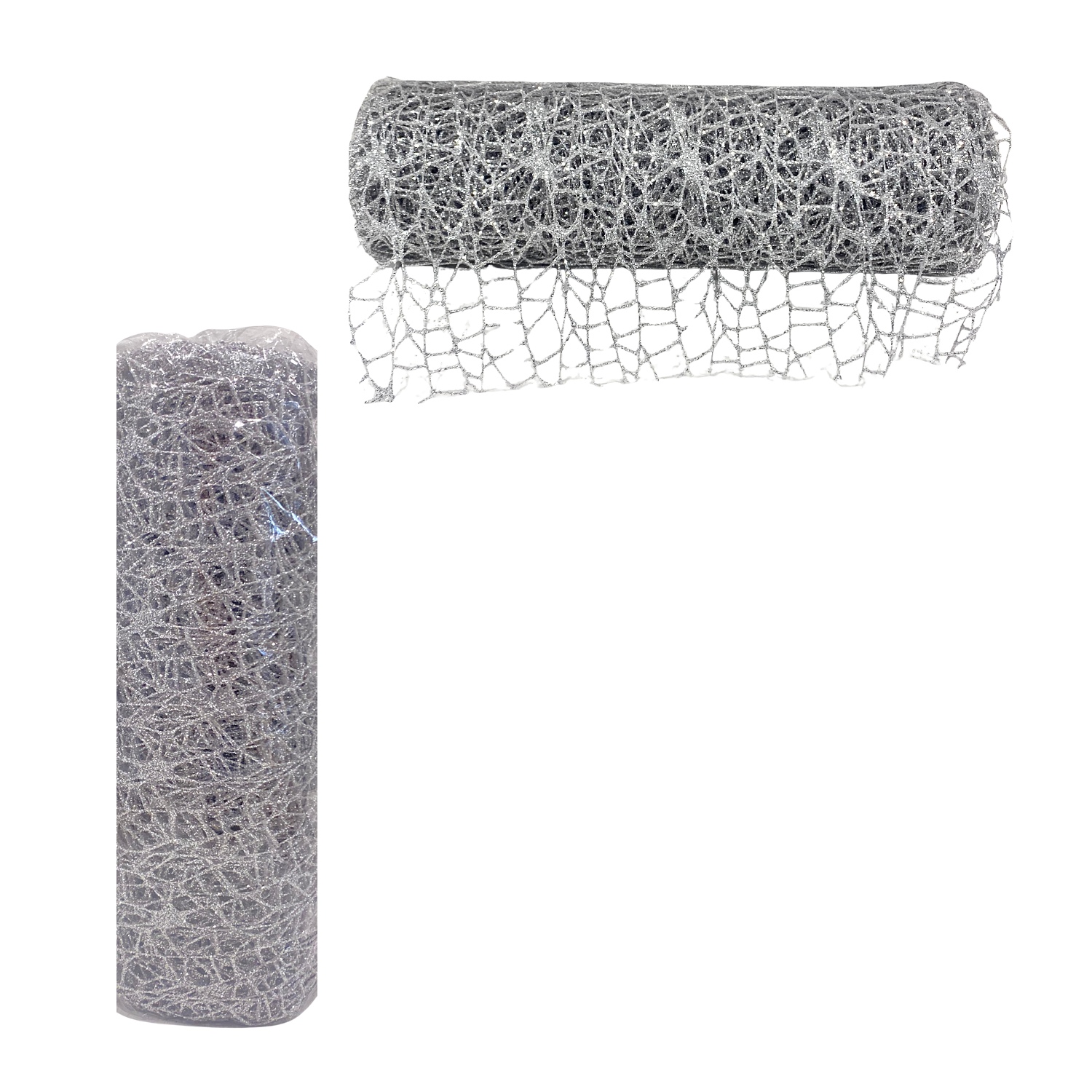 MALLA NAVIDEÑA NIDO DE PAJARO PLATEADA 24CM*5Y