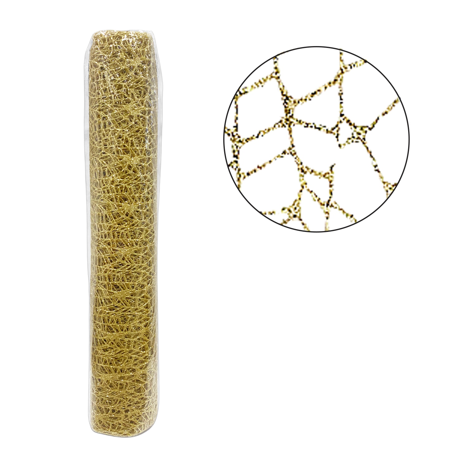 MALLA NAVIDEÑA NIDO DE PAJARO DORADA 48CM*5Y