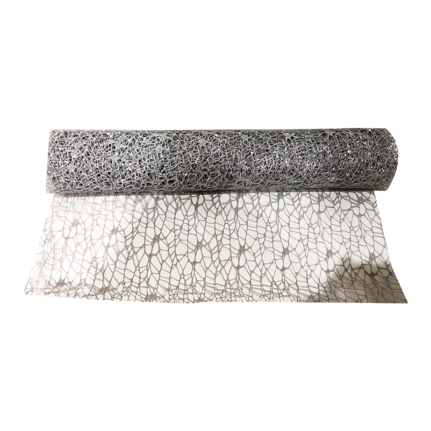 MALLA NAVIDEÑA NIDO DE PAJARO PLATEADA 48CM*5Y