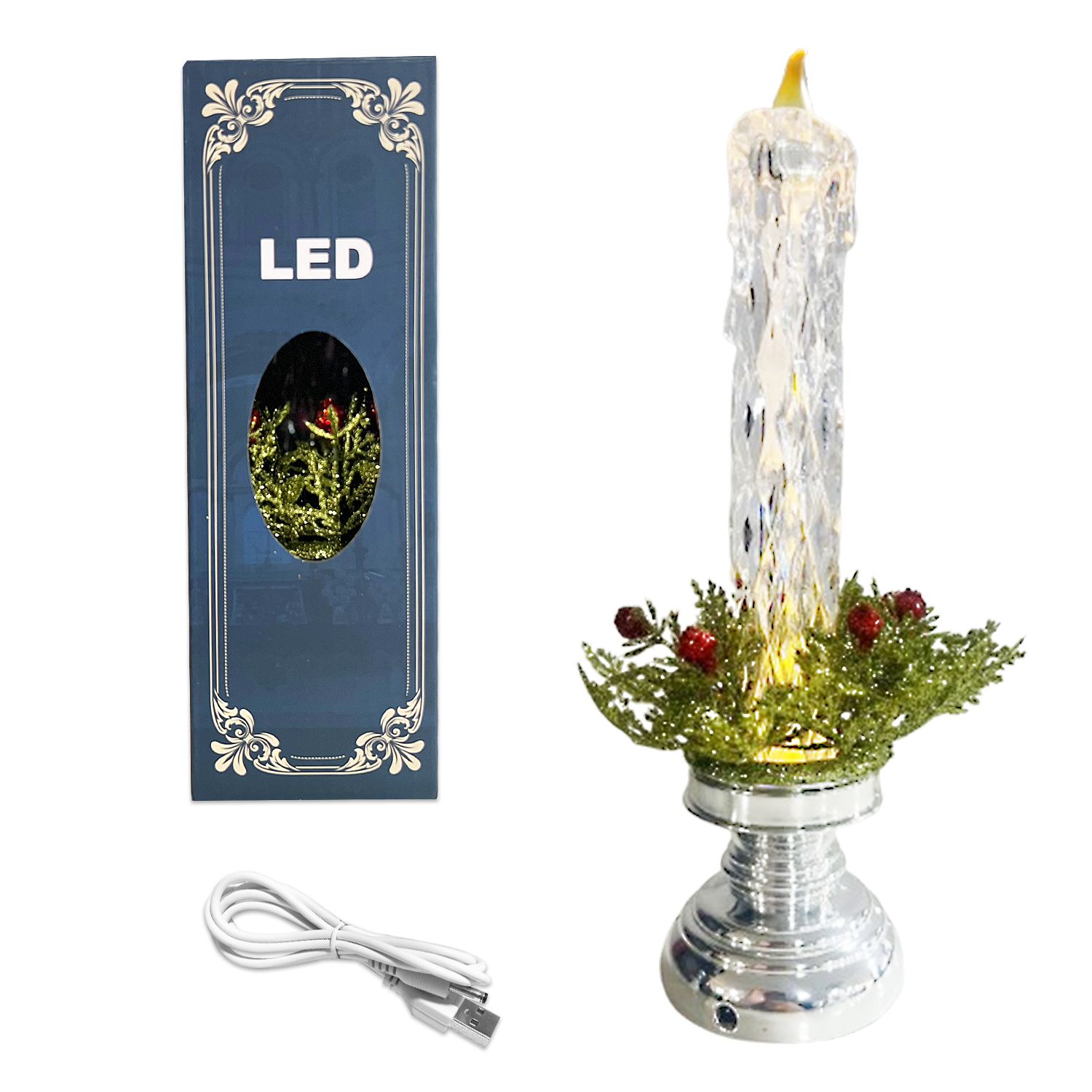 VELA NAVIDEÑA LUZ CALIDA (USB Y PILA)