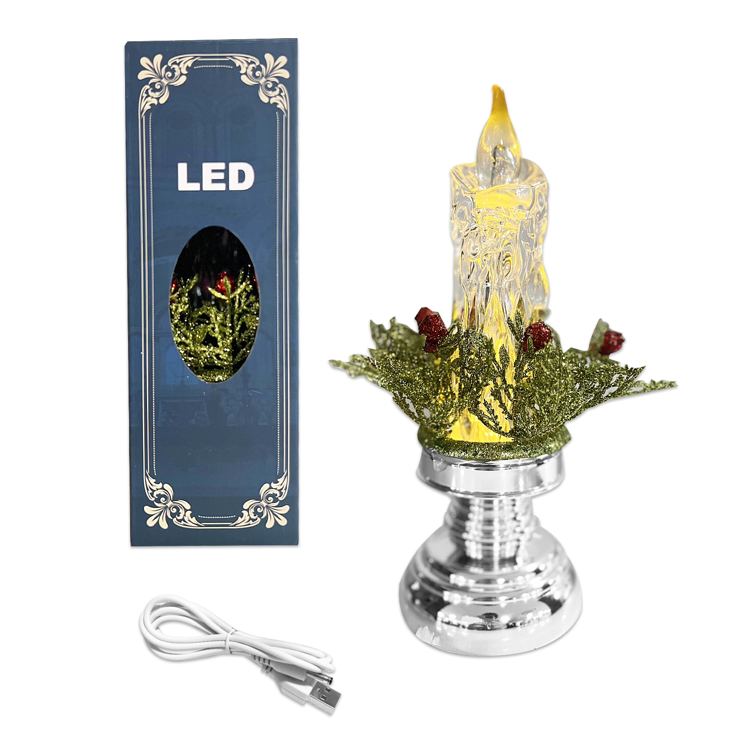 VELA NAVIDEÑA LUZ CALIDA USB Y PILA