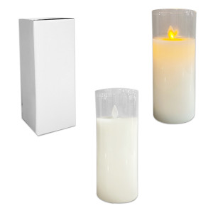 VELON BLANCO EN VIDRIO LUZ CALIDA 7.5*20CM (PILA)