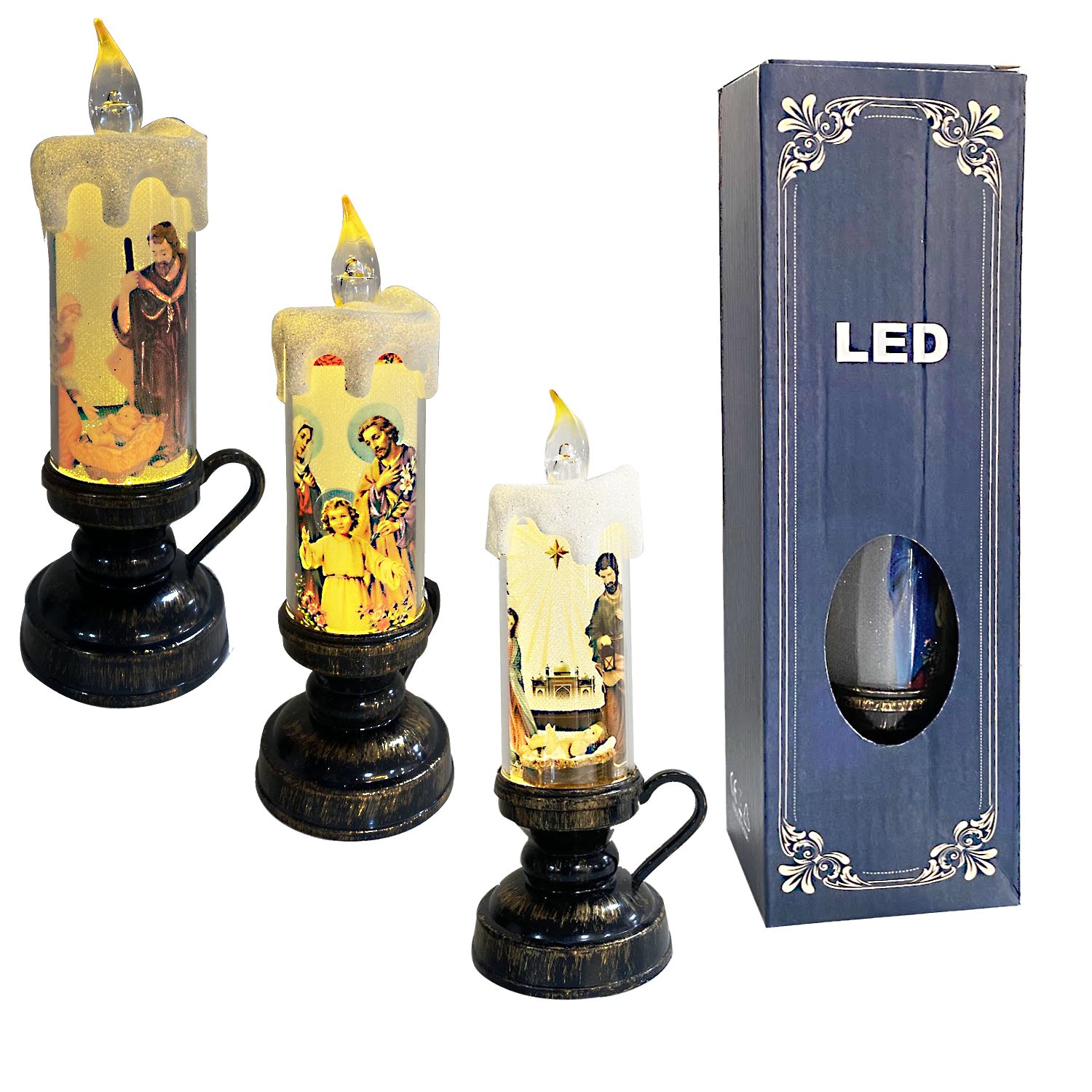 VELA NAVIDEÑA ESTAMPADA LUZ CALIDA (PILA)