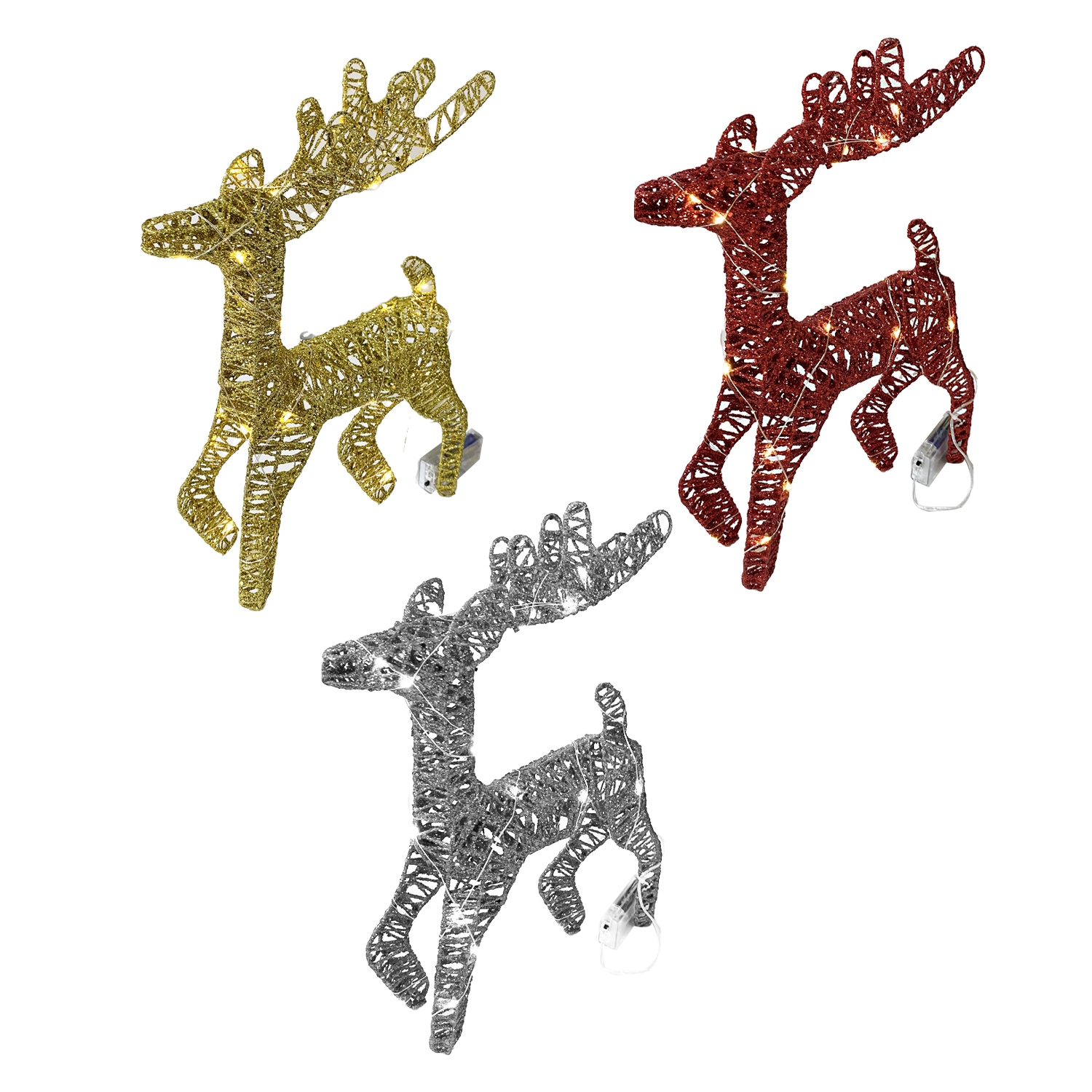 RENO NAVIDEÑO ESCARCHADO CON LUZ 40CM