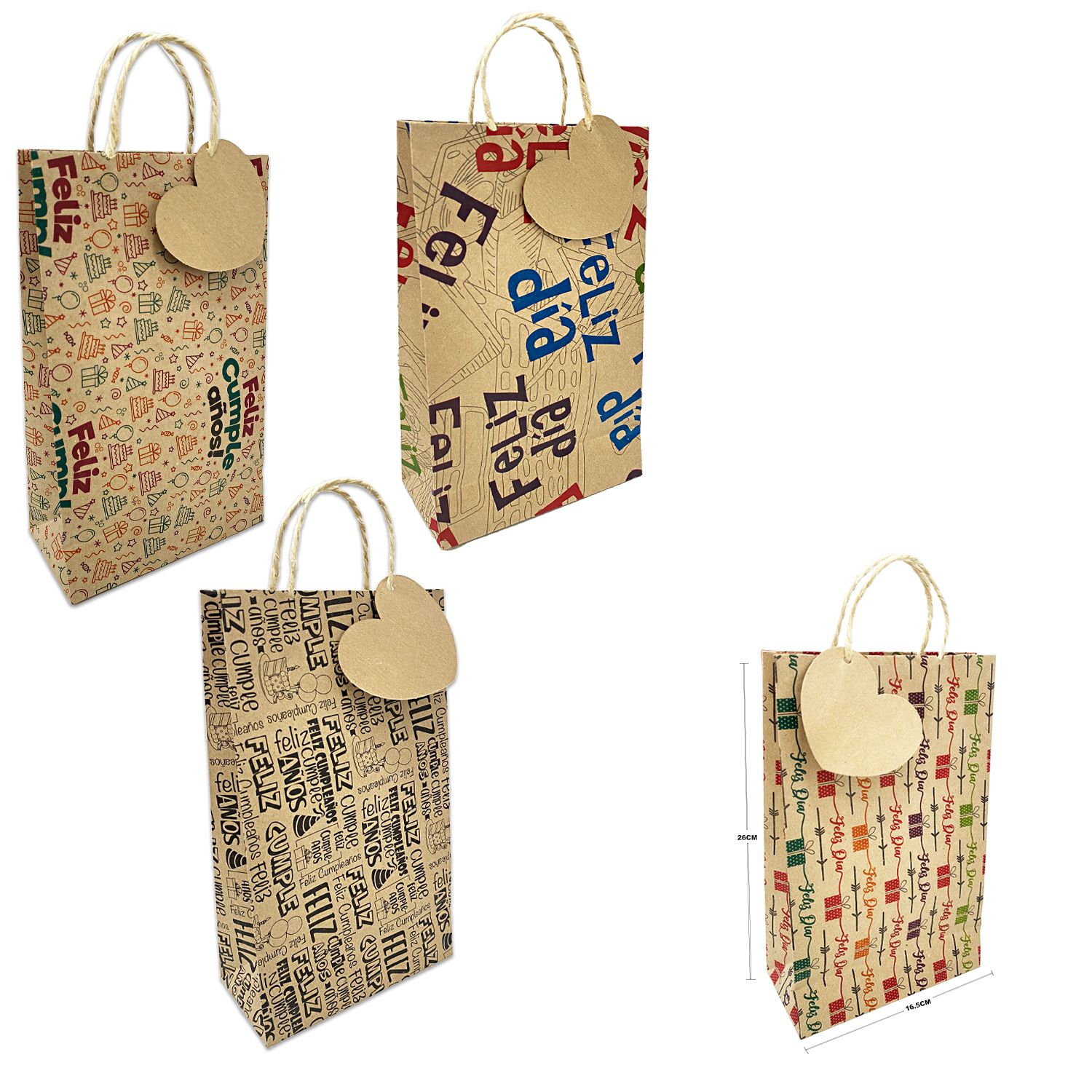 BOLSA DE REGALO ECOLOGICA PQ FELIZ DIA Y FELIZ CUMPLEAÑOS (PQTX12)