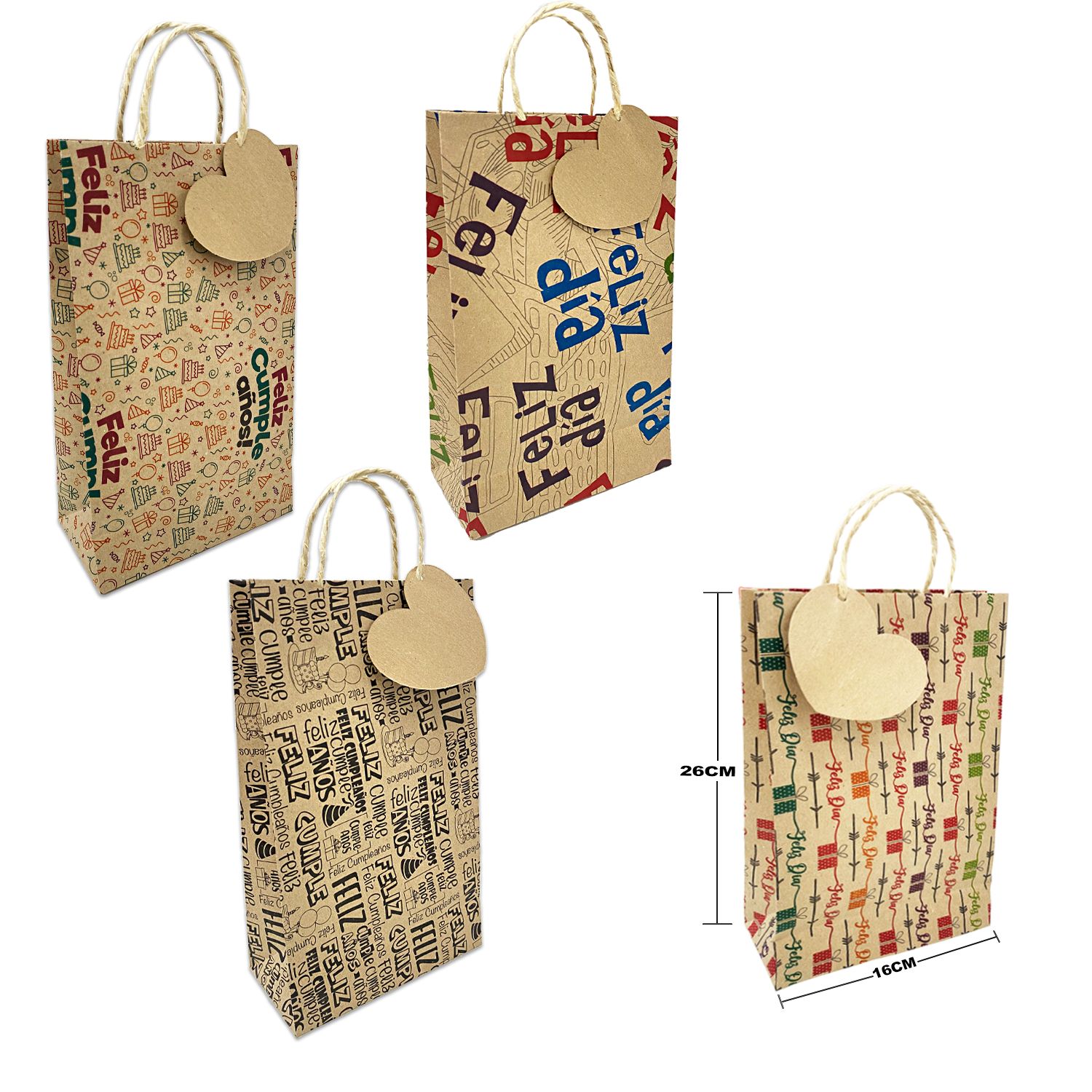 BOLSA DE REGALO ECOLOGICA PQ FELIZ DIA Y FELIZ CUMPLEAÑOS (PQTX12)