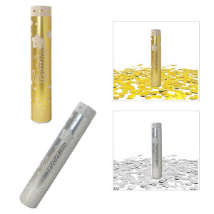 LANZA CONFETI METALIZADO DORADO Y PLATEADO 30CM