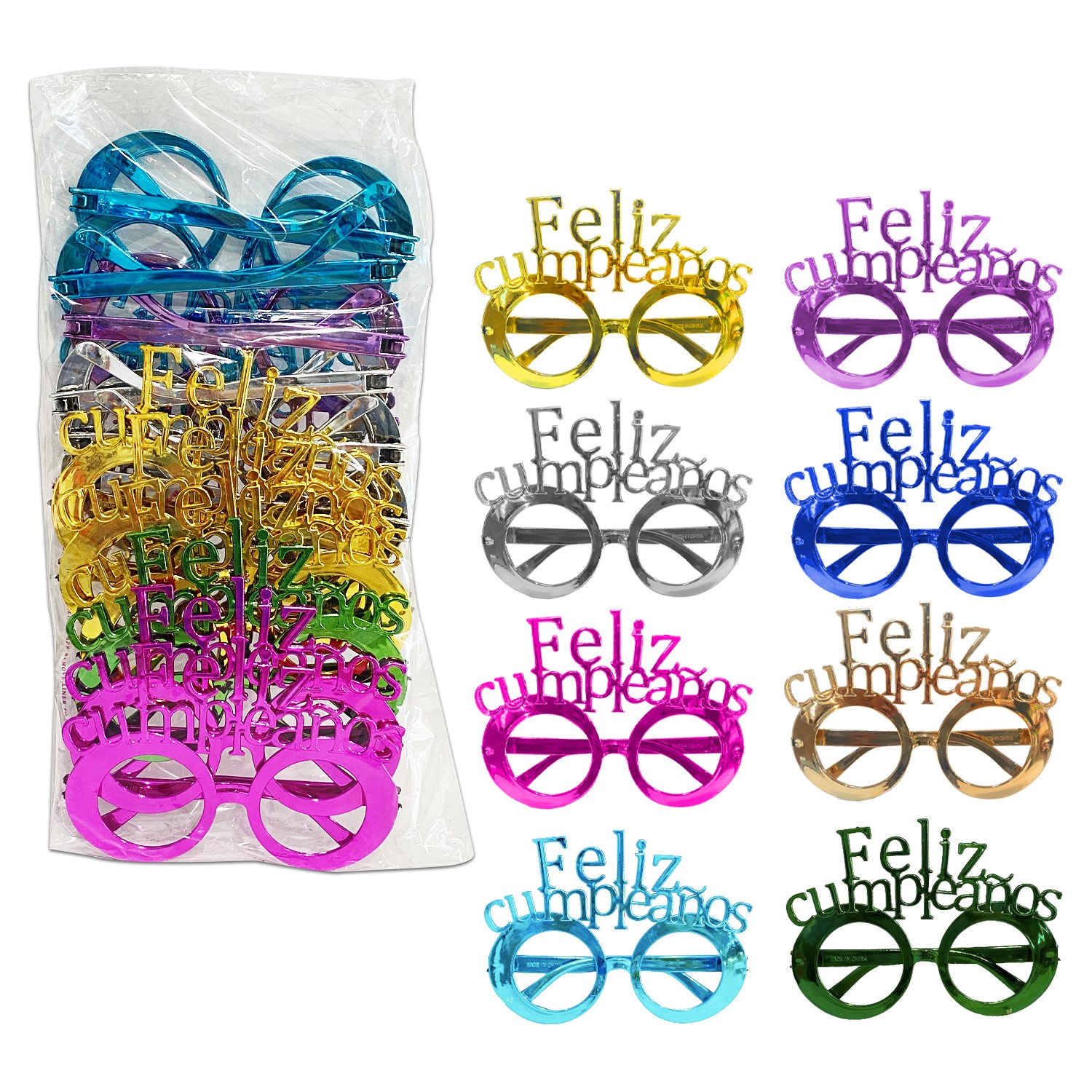 GAFAS PARA FIESTA FELIZ CUMPLEAÑOS (PQTX12)