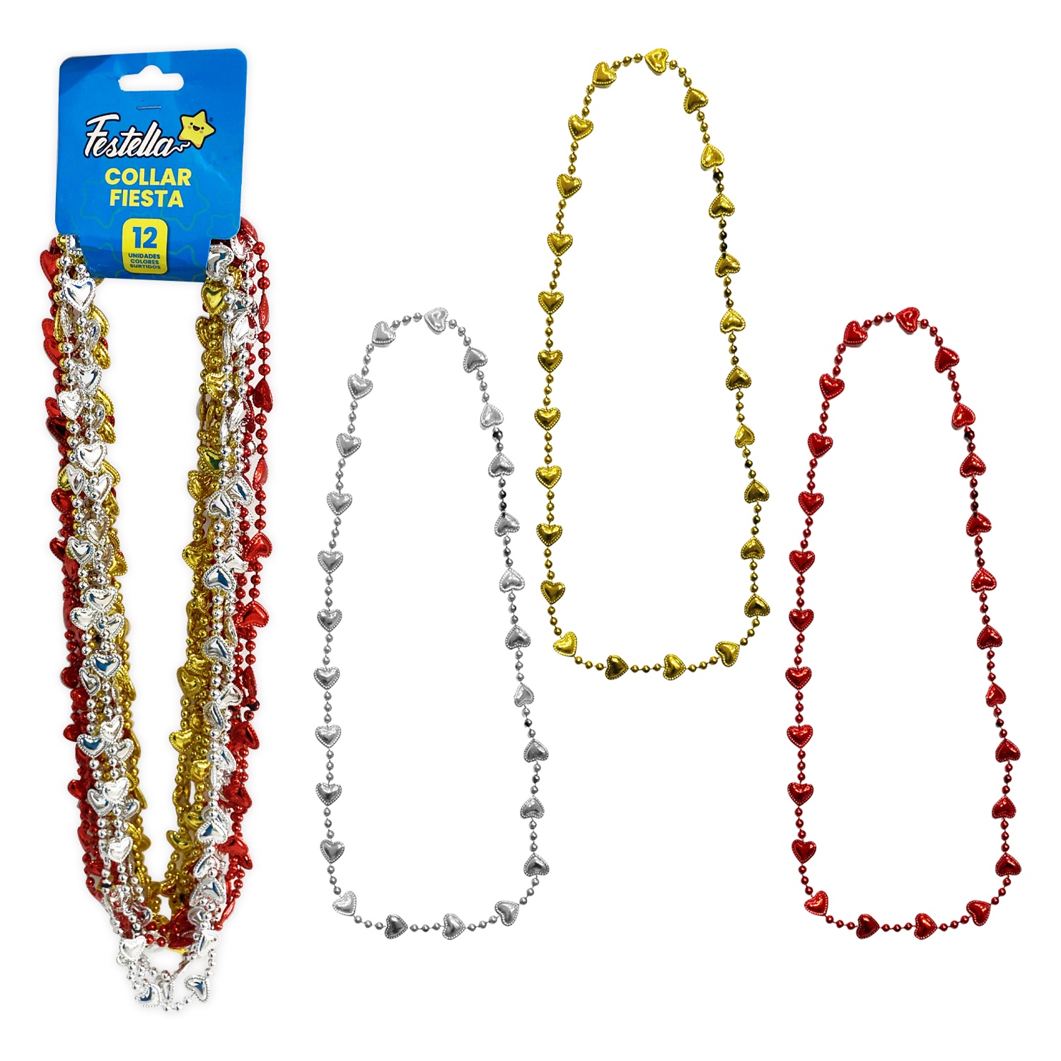 COLLAR CORAZONES PARA FIESTA METALIZADO (PQTX12):