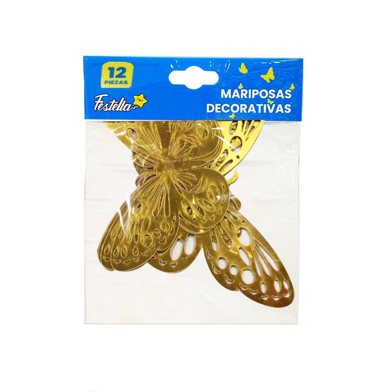 MARIPOSA DECORATIVA DORADA X12 (PQTX12)