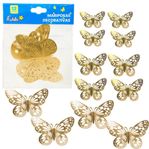 MARIPOSA DECORATIVA DORADA X12 (PQTX12)