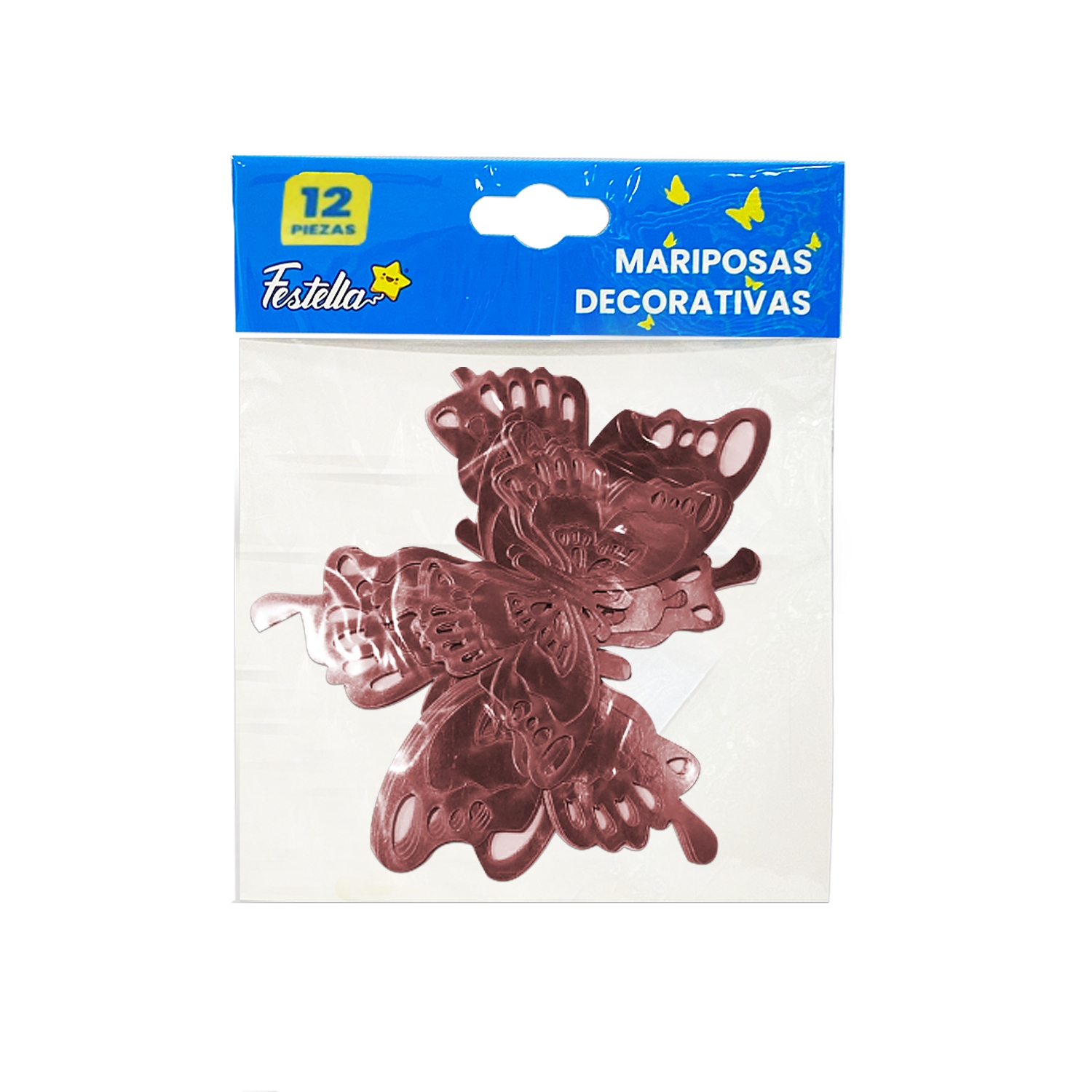 MARIPOSA DECORATIVA PALO ROSA X12 (PQTX12)