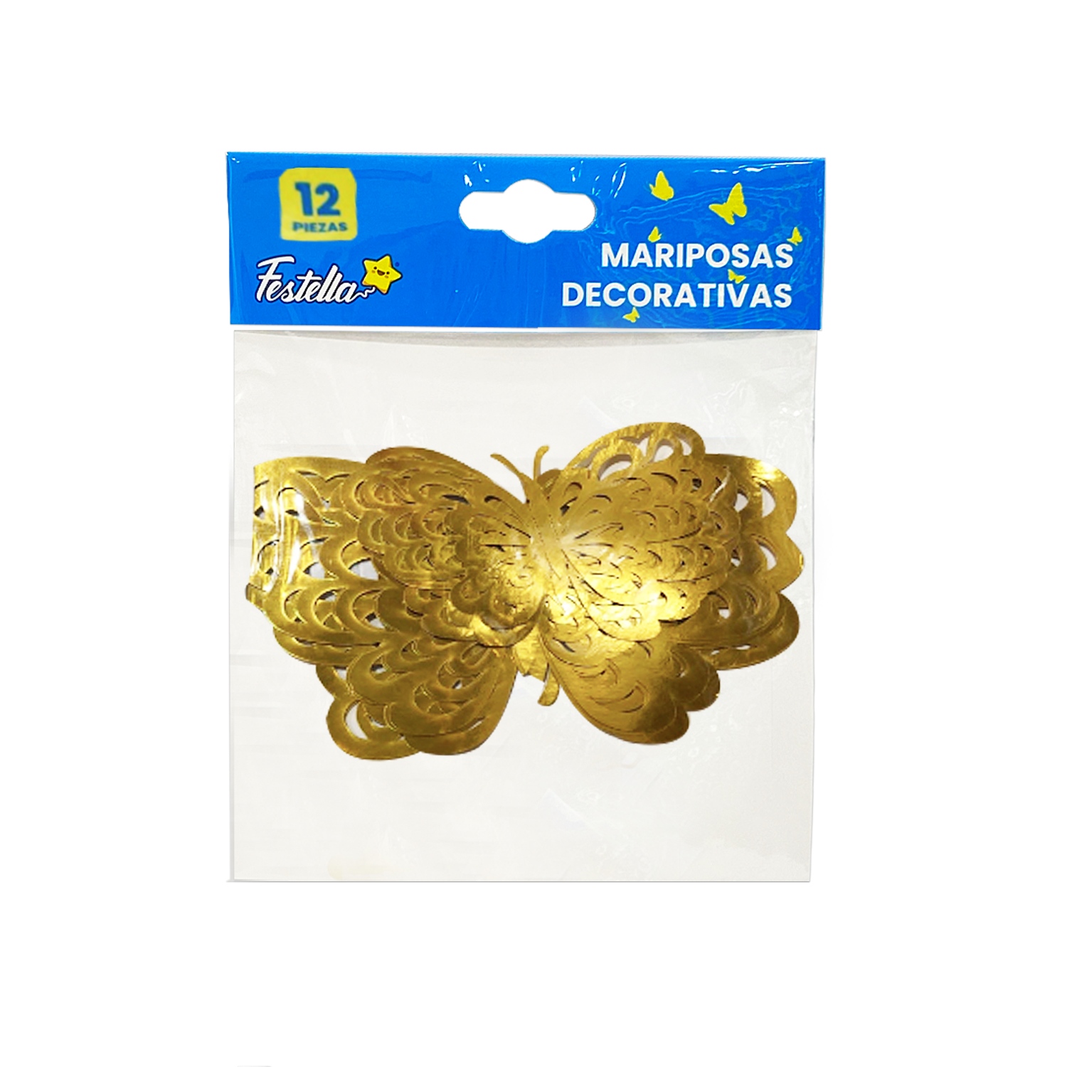MARIPOSA DECORATIVA DORADA X12 (PQTX12)