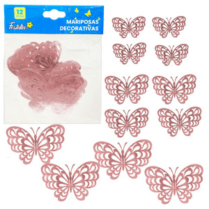 MARIPOSA DECORATIVA PALO ROSA X12 (PQTX12)