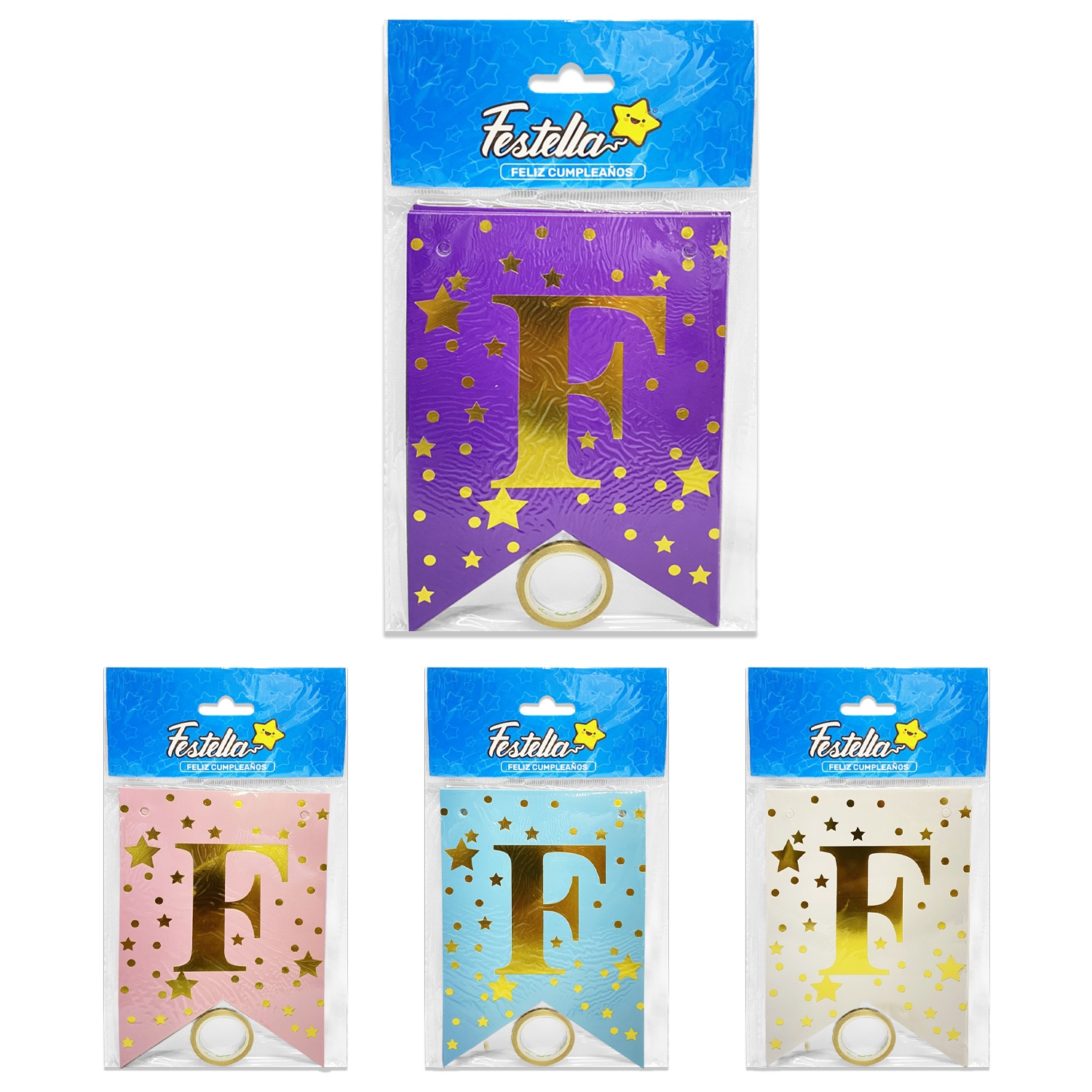 BANDERIN FELIZ CUMPLEAÑOS ESTRELLADO (PQTX12)