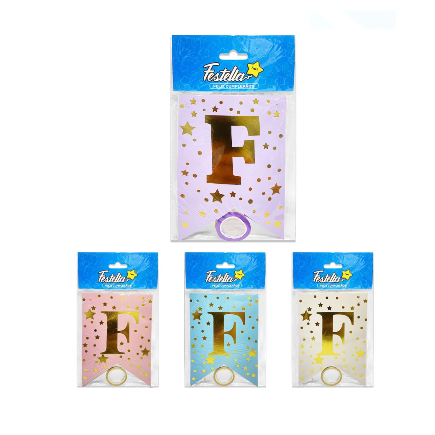 BANDERIN FELIZ CUMPLEAÑOS ESTRELLADO (PQTX12)