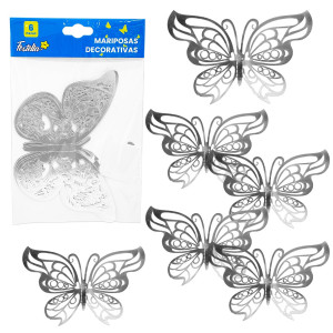 MARIPOSA DECORATIVA PLATEADA X6 (PQTX12)