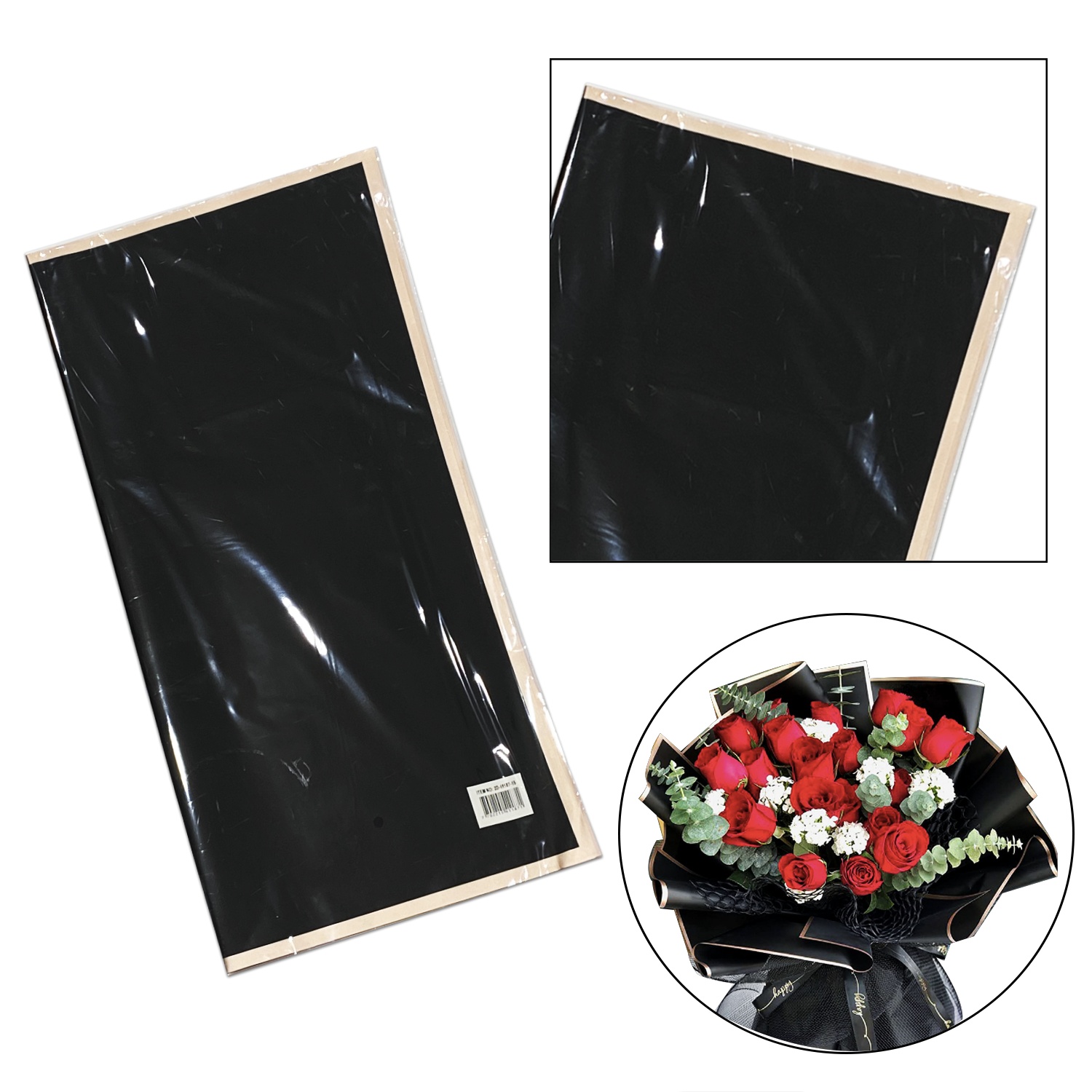 PAPEL COREANO NEGRO BORDE METALIZADO X20