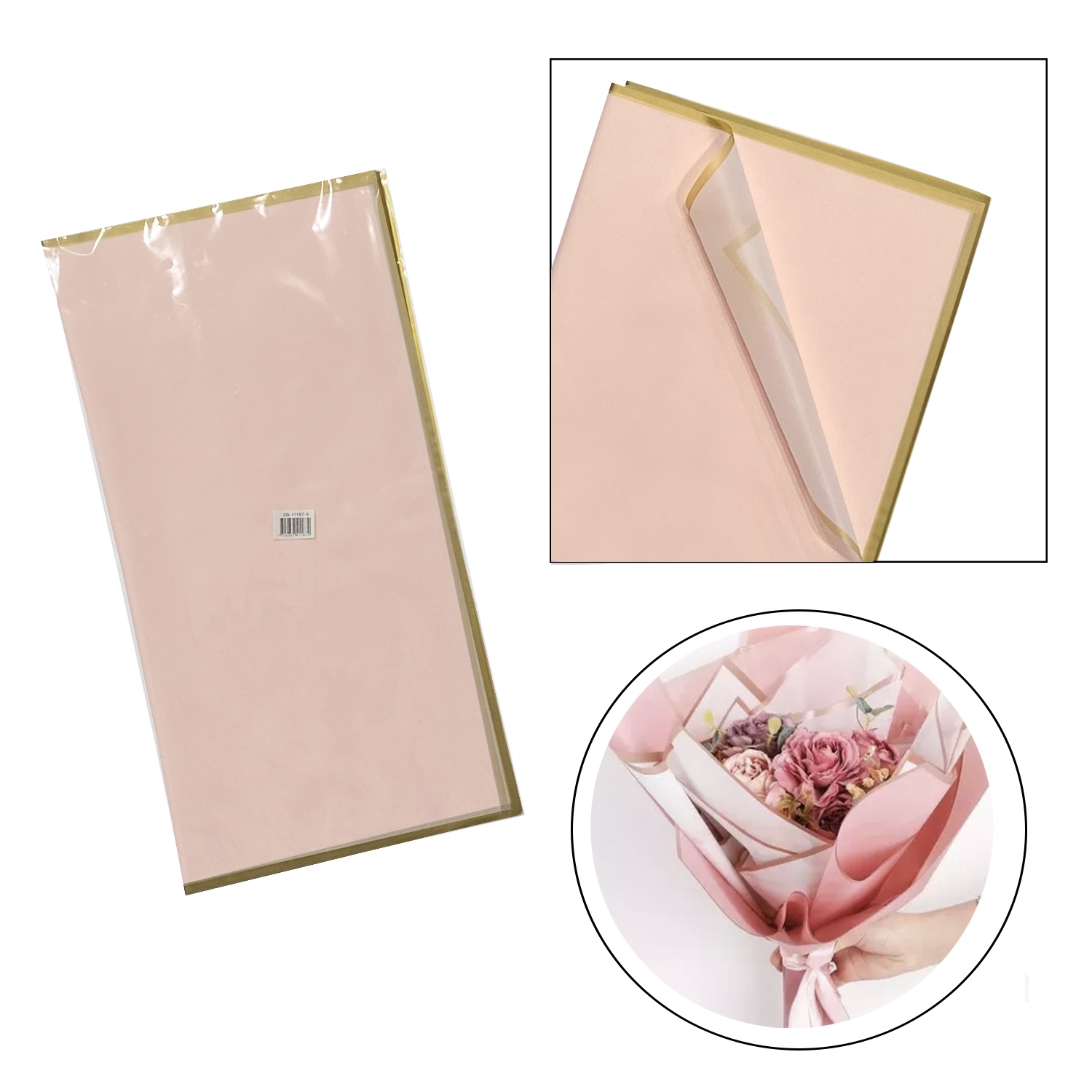 PAPEL COREANO ROSADO BORDE METALIZADO X20: