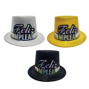 SOMBRERO FIESTA ESCARCHADO FELIZ CUMPLEAÑOS D/P/N (PQTX12)