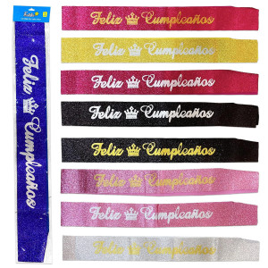 LISTON ESCARCHADO FELIZ CUMPLEAÑOS (PQTX12)