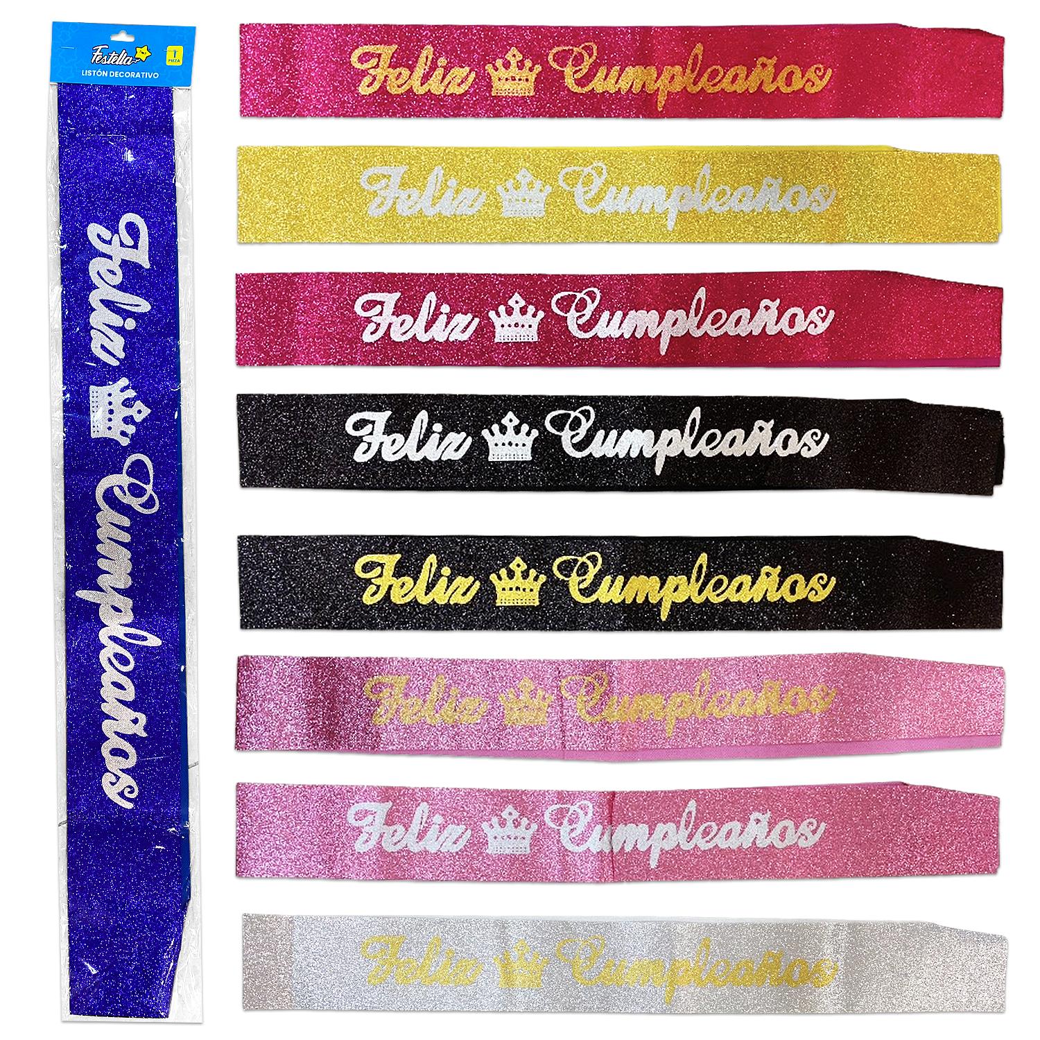 LISTON ESCARCHADO FELIZ CUMPLEAÑOS (PQTX12)