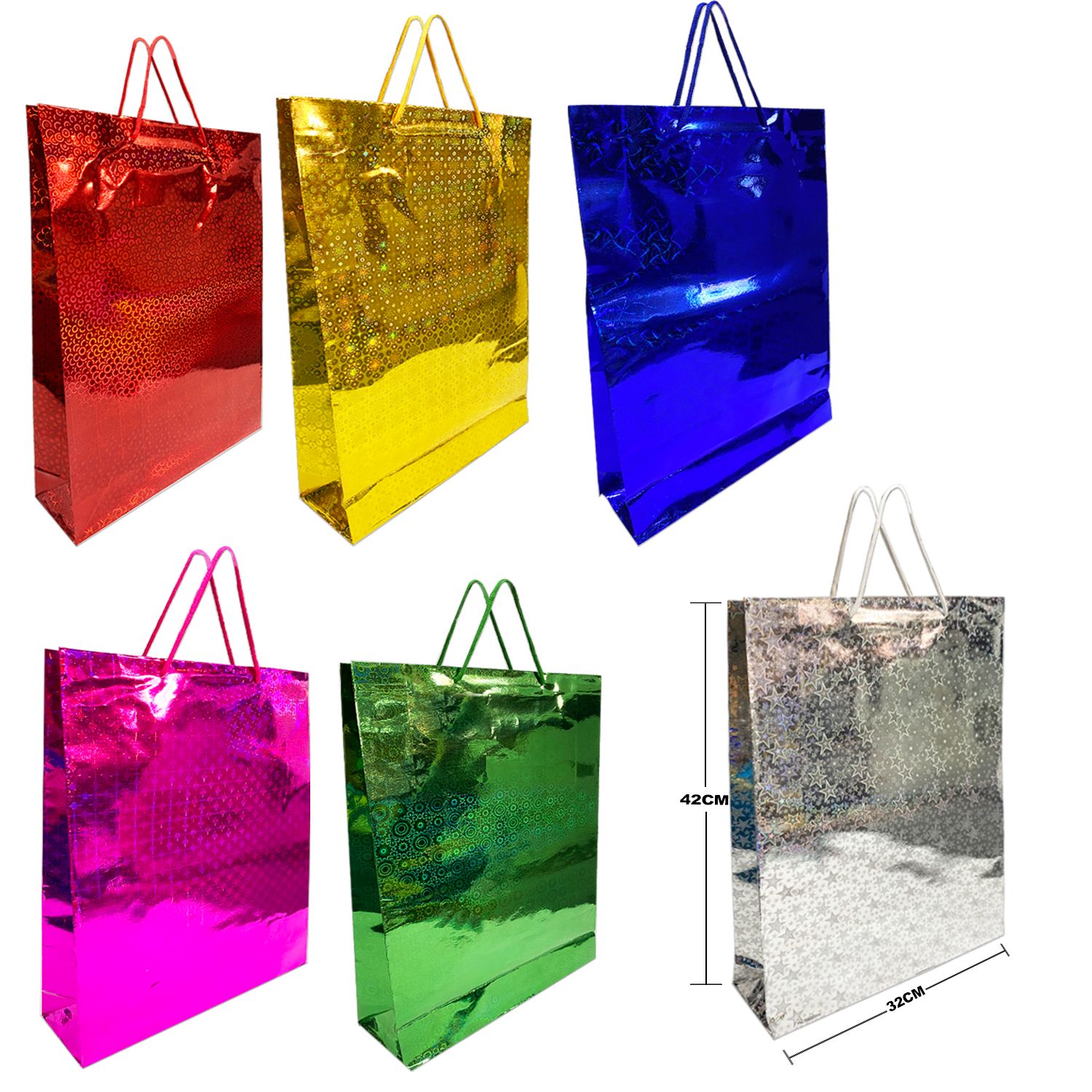 BOLSA REGALO HOLOGRAMA 32*45*9.5CM (PQTX12)