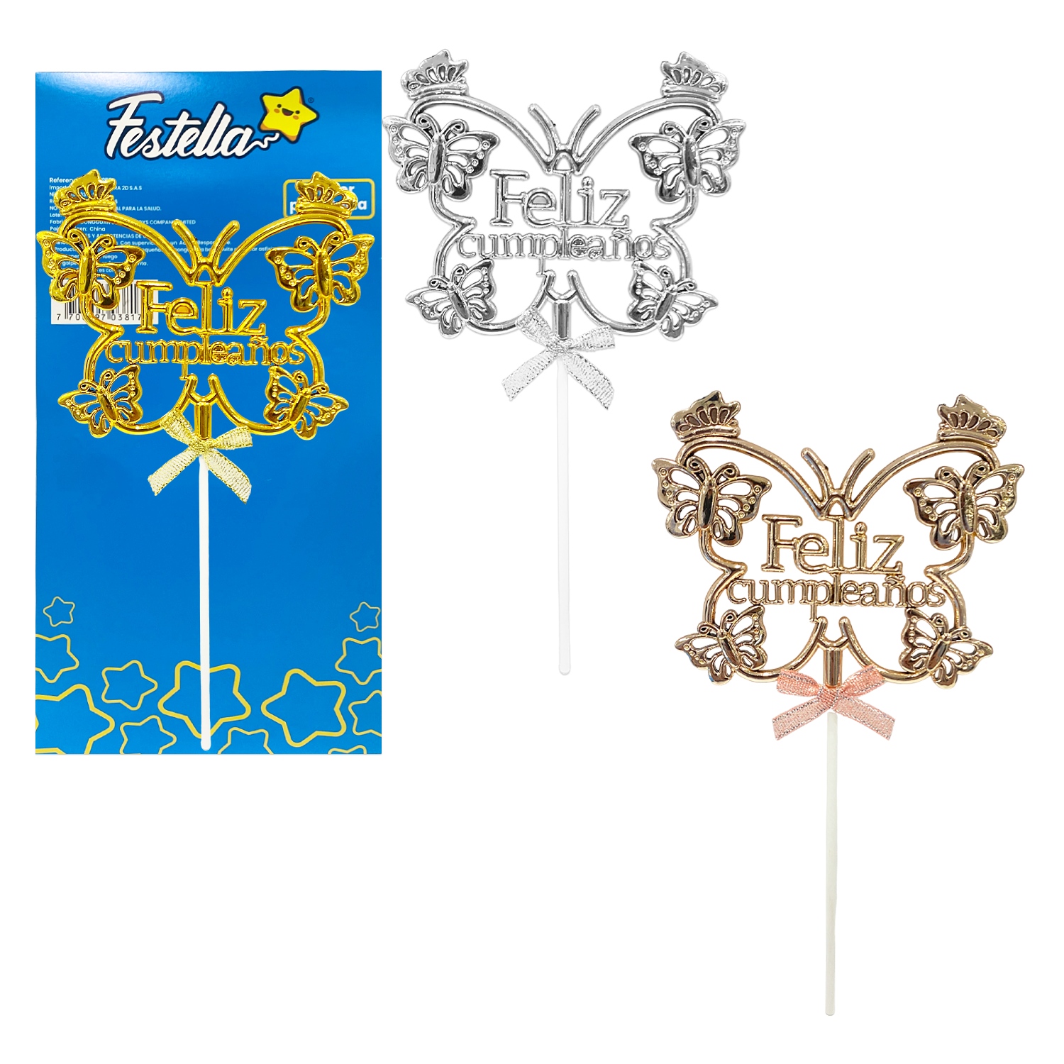 ADORNO MARIPOSA FELIZ CUMPLEAÑOS PARA PASTEL (PQTX12)