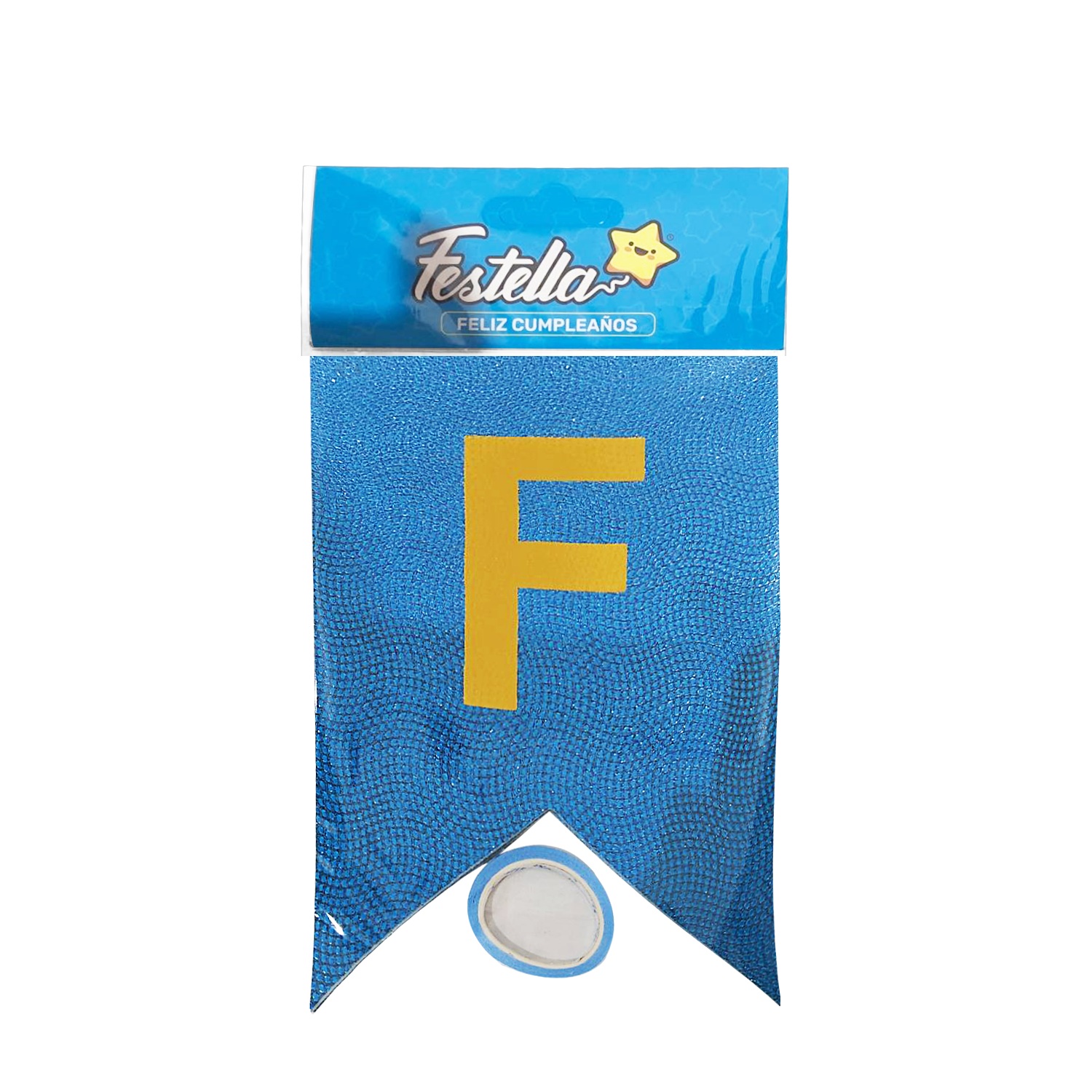 BANDERIN FELIZ CUMPLEAÑOS RELIEVE AZUL (PQTX12)