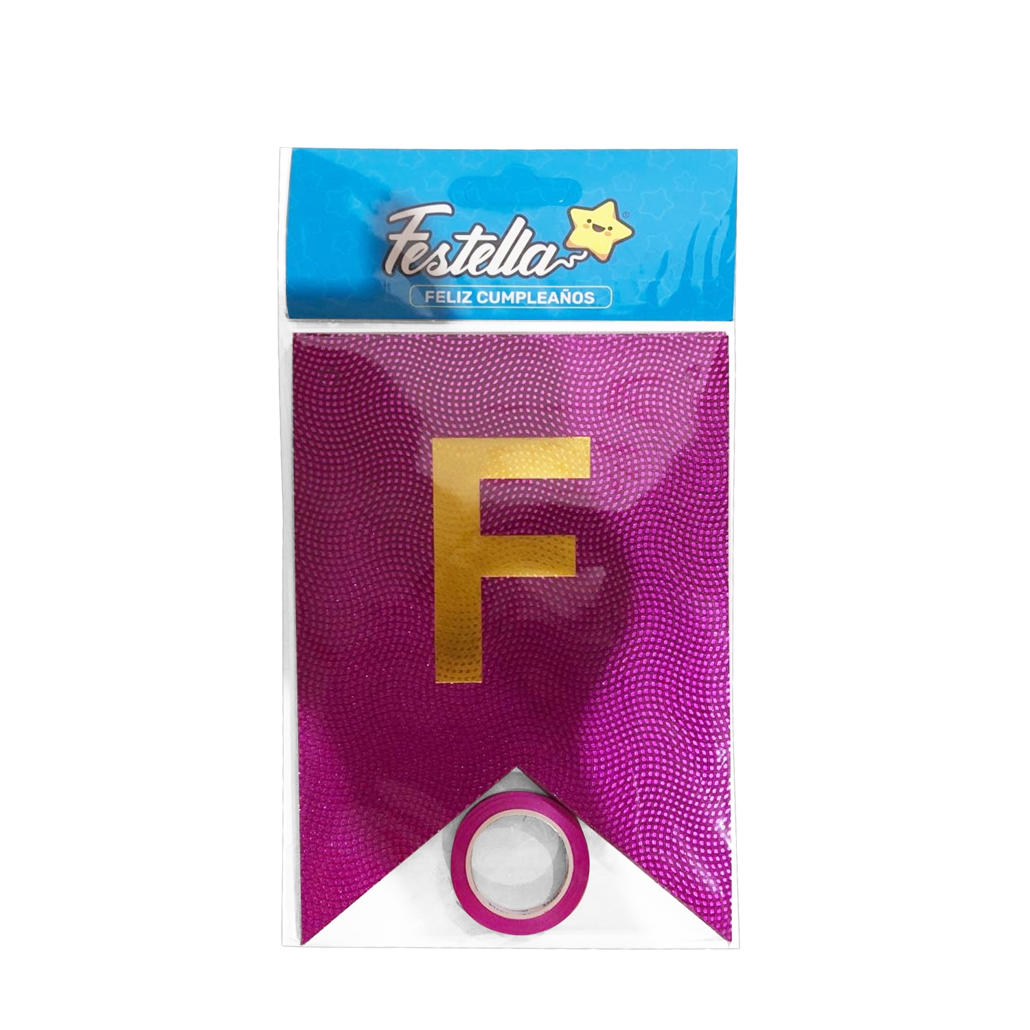 BANDERIN FELIZ CUMPLEAÑOS RELIEVE FUCSIA (PQTX12)