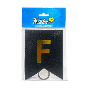 BANDERIN FELIZ CUMPLEAÑOS RELIEVE NEGRO (PQTX12)