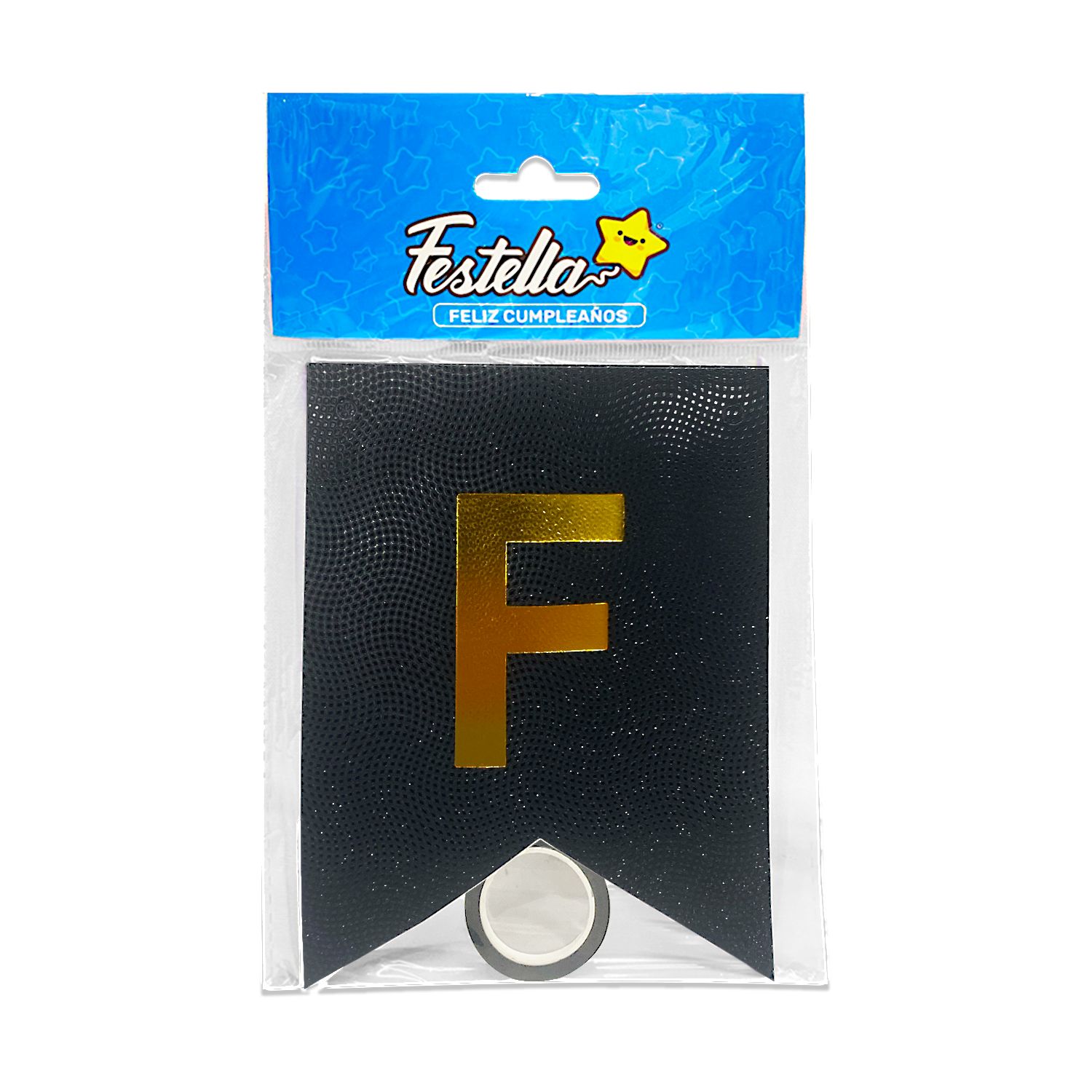 BANDERIN FELIZ CUMPLEAÑOS RELIEVE NEGRO (PQTX12)