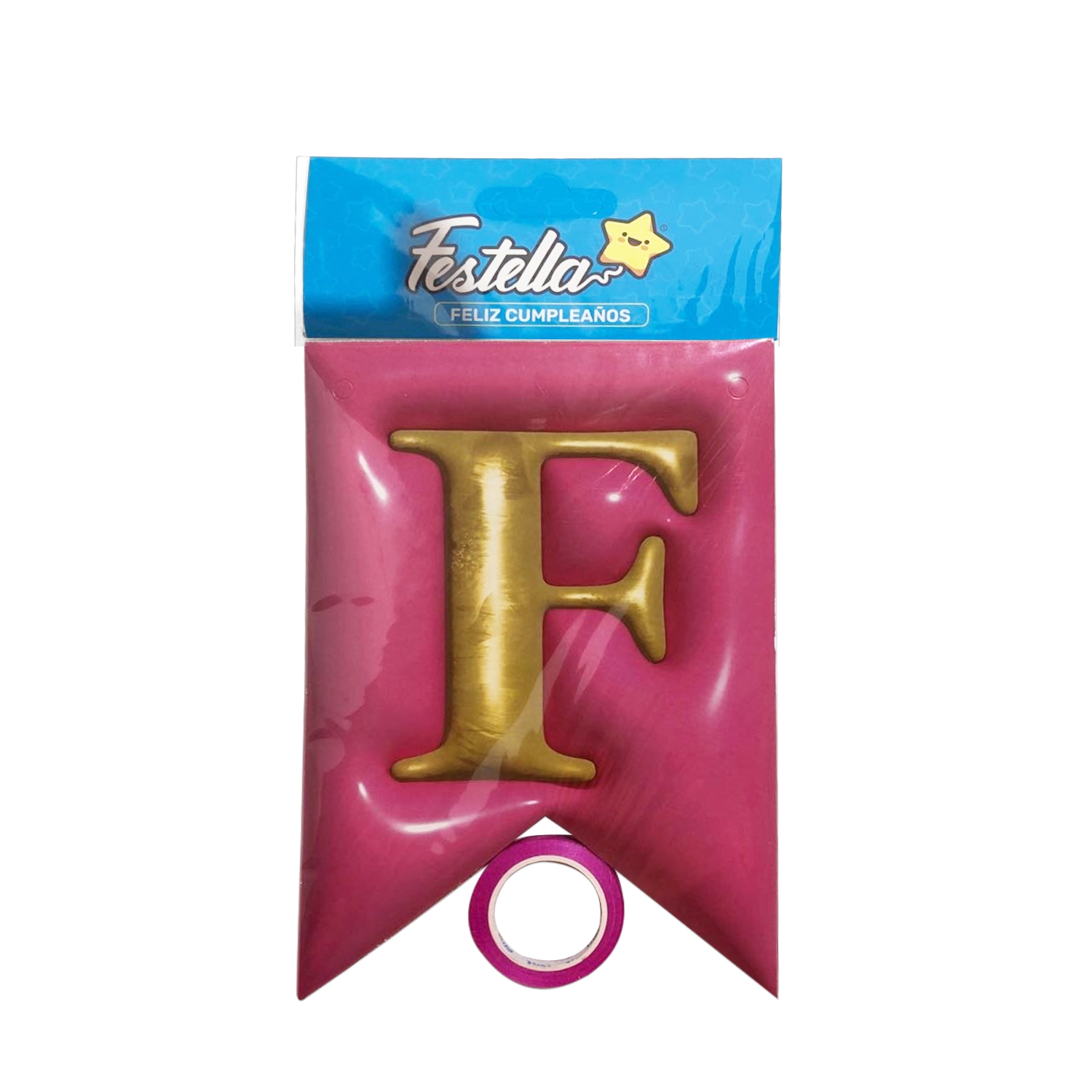 BANDERIN FELIZ CUMPLEAÑOS TIPO 3D FUCSIA (PQTX12)