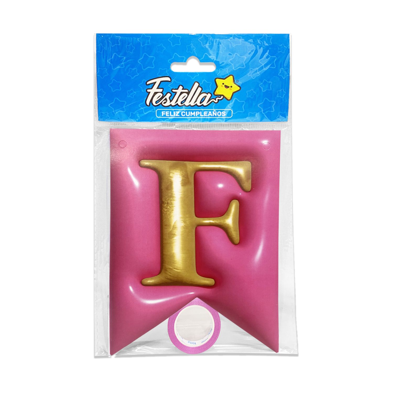 BANDERIN FELIZ CUMPLEAÑOS TIPO 3D FUCSIA (PQTX12)