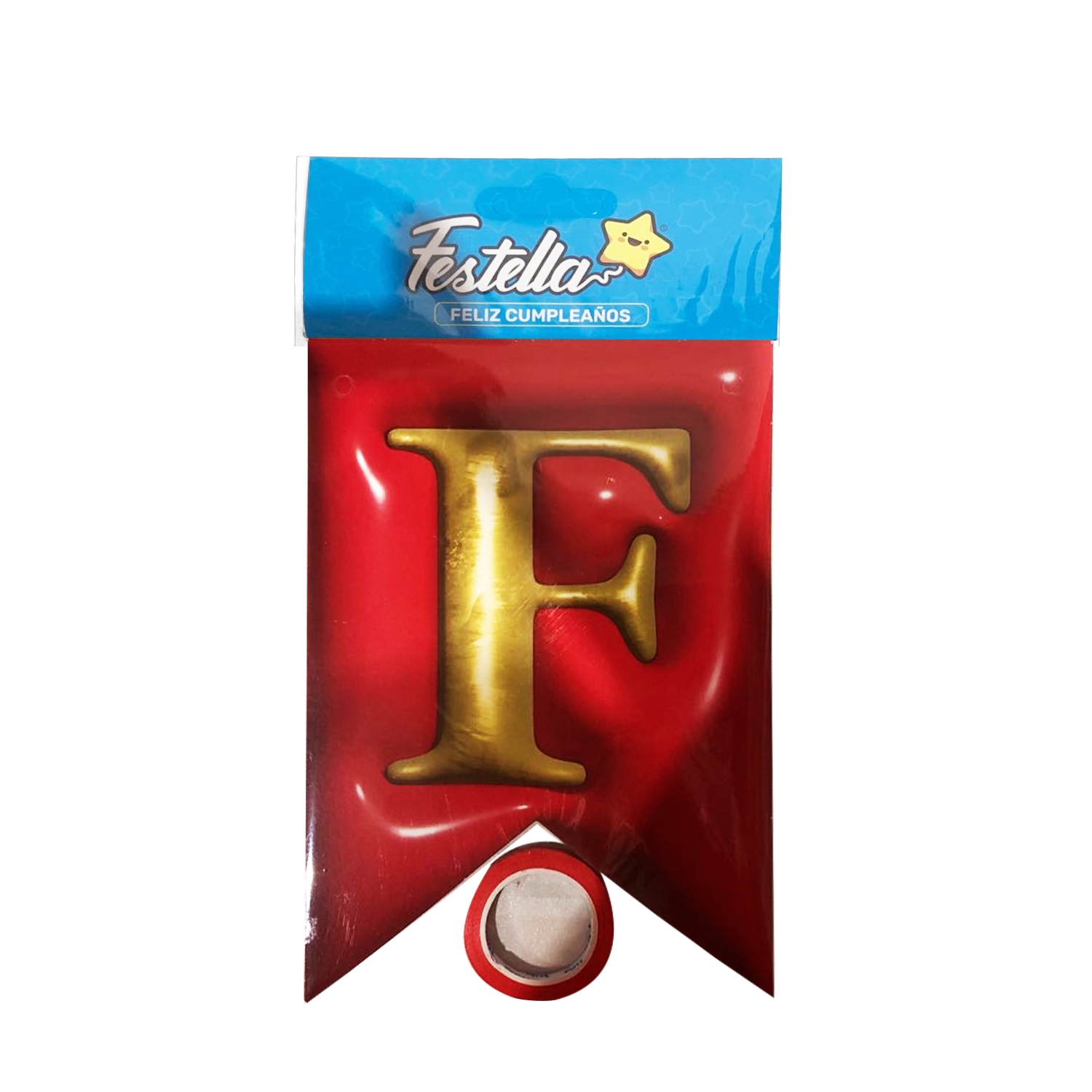 BANDERIN FELIZ CUMPLEAÑOS TIPO 3D ROJO (PQTX12)