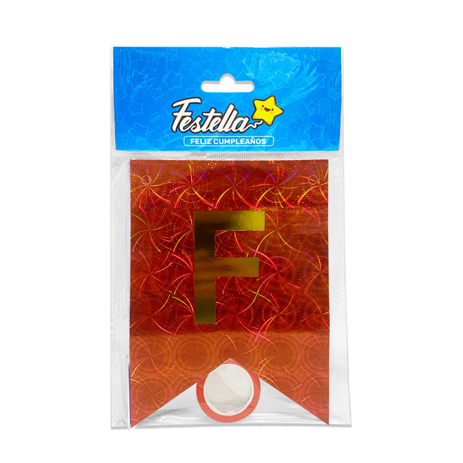 BANDERIN FELIZ CUMPLEAÑOS HOLOGRAMA ROJO (PQTX12)