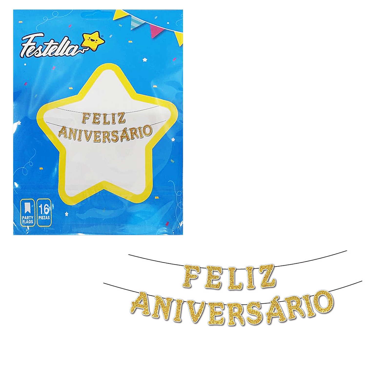 LETRERO FELIZ ANIVERSARIO ESCARCHADO DORADO (PQTX12)