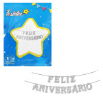 LETRERO FELIZ ANIVERSARIO ESCARCHADO PLATEADO (PQTX12)