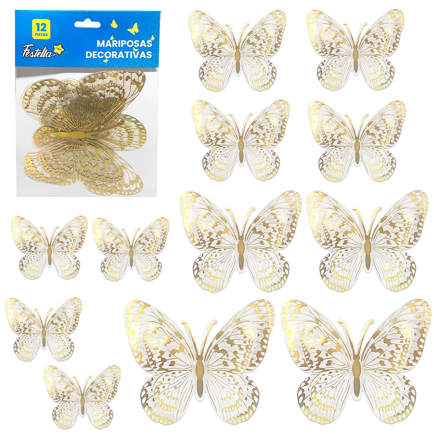MARIPOSA DECORATIVA DORADA X12 (PQTX12)