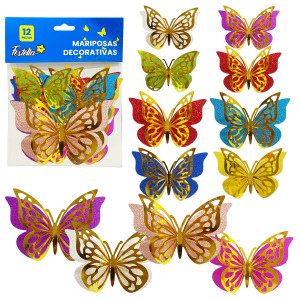 MARIPOSA DECORATIVA BRILLANTE DORADA X12 (PQTX12)