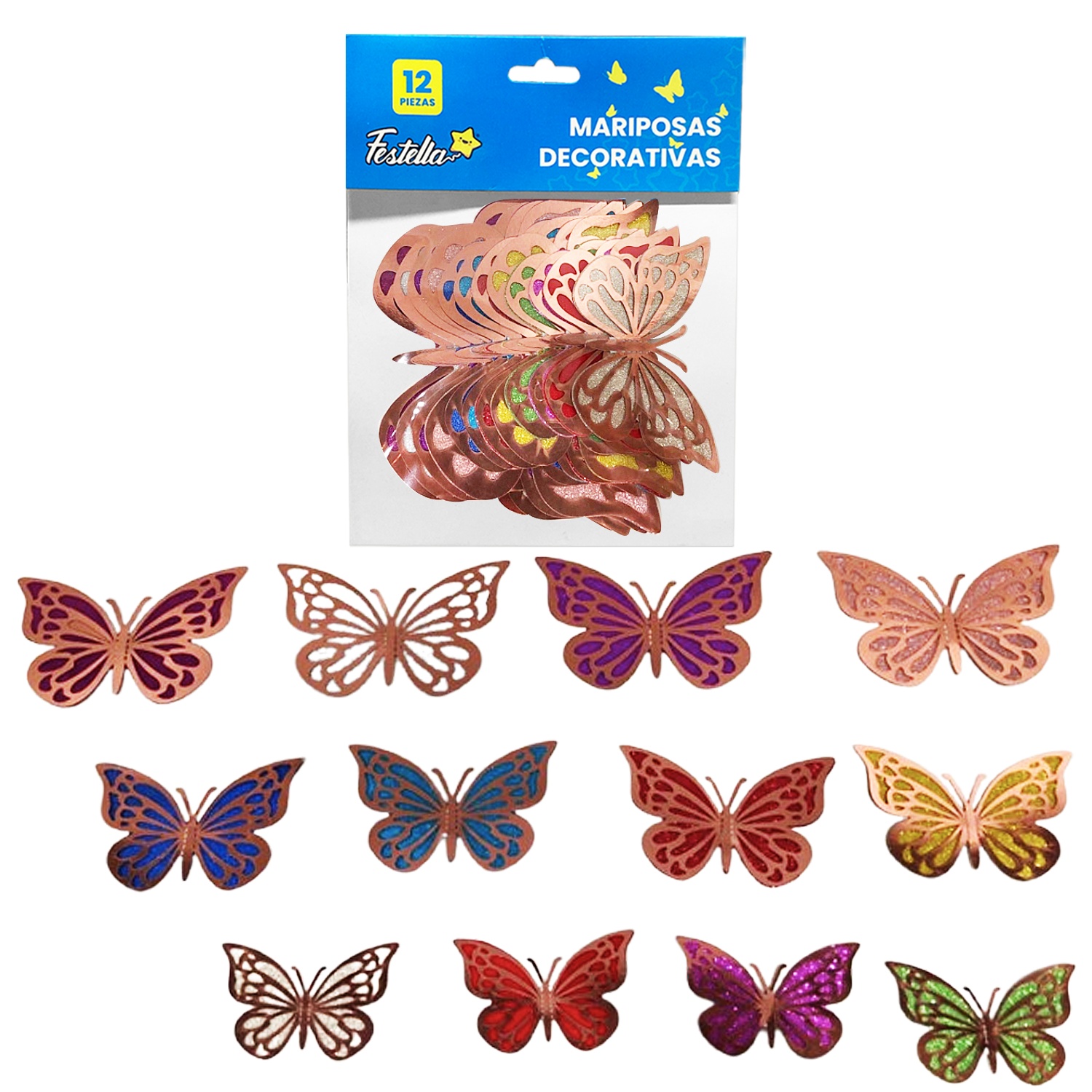 MARIPOSA DECORATIVA BRILLANTE PALO ROSA