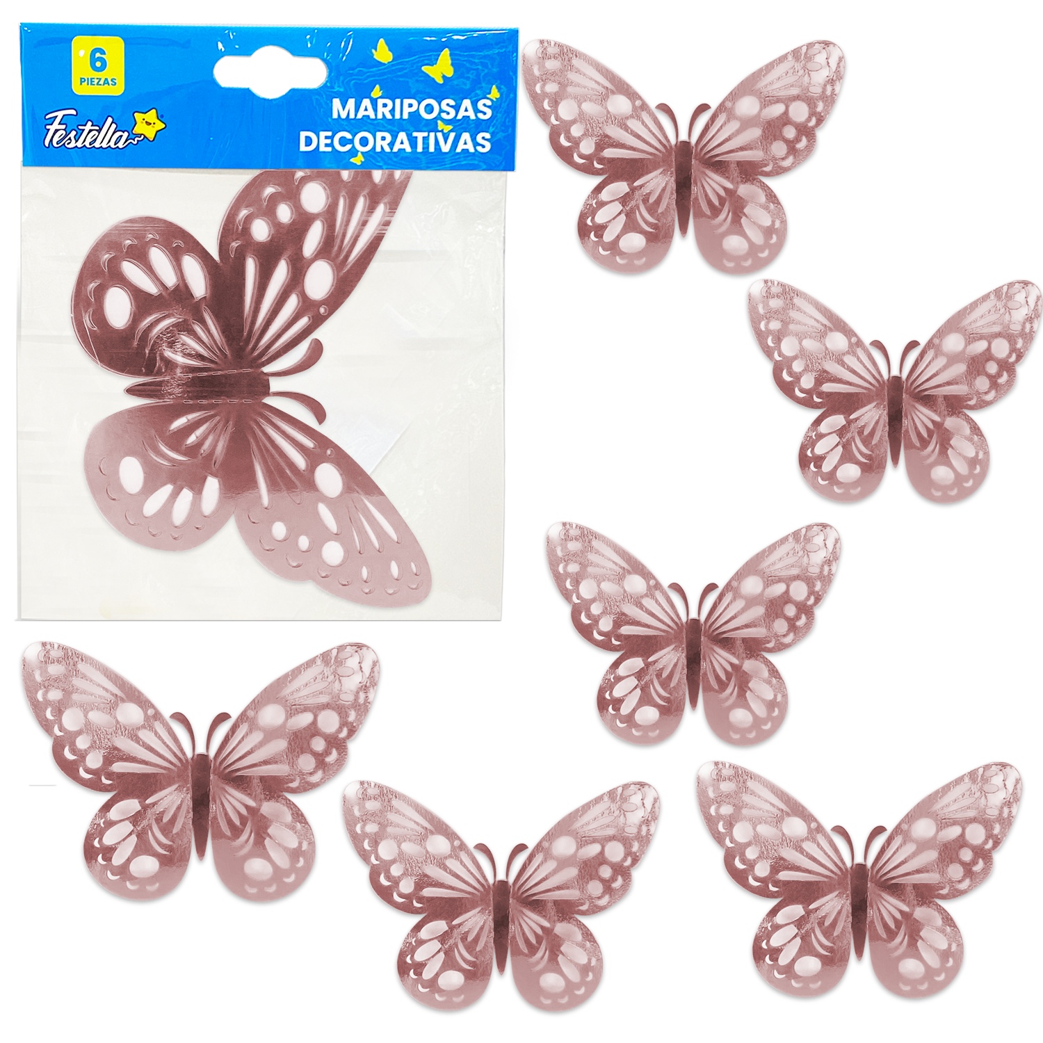 MARIPOSA DECORATIVA PALO ROSA X6 (PQTX12)
