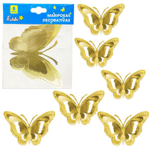 MARIPOSA DECORATIVA DORADA X6 (PQTX12)