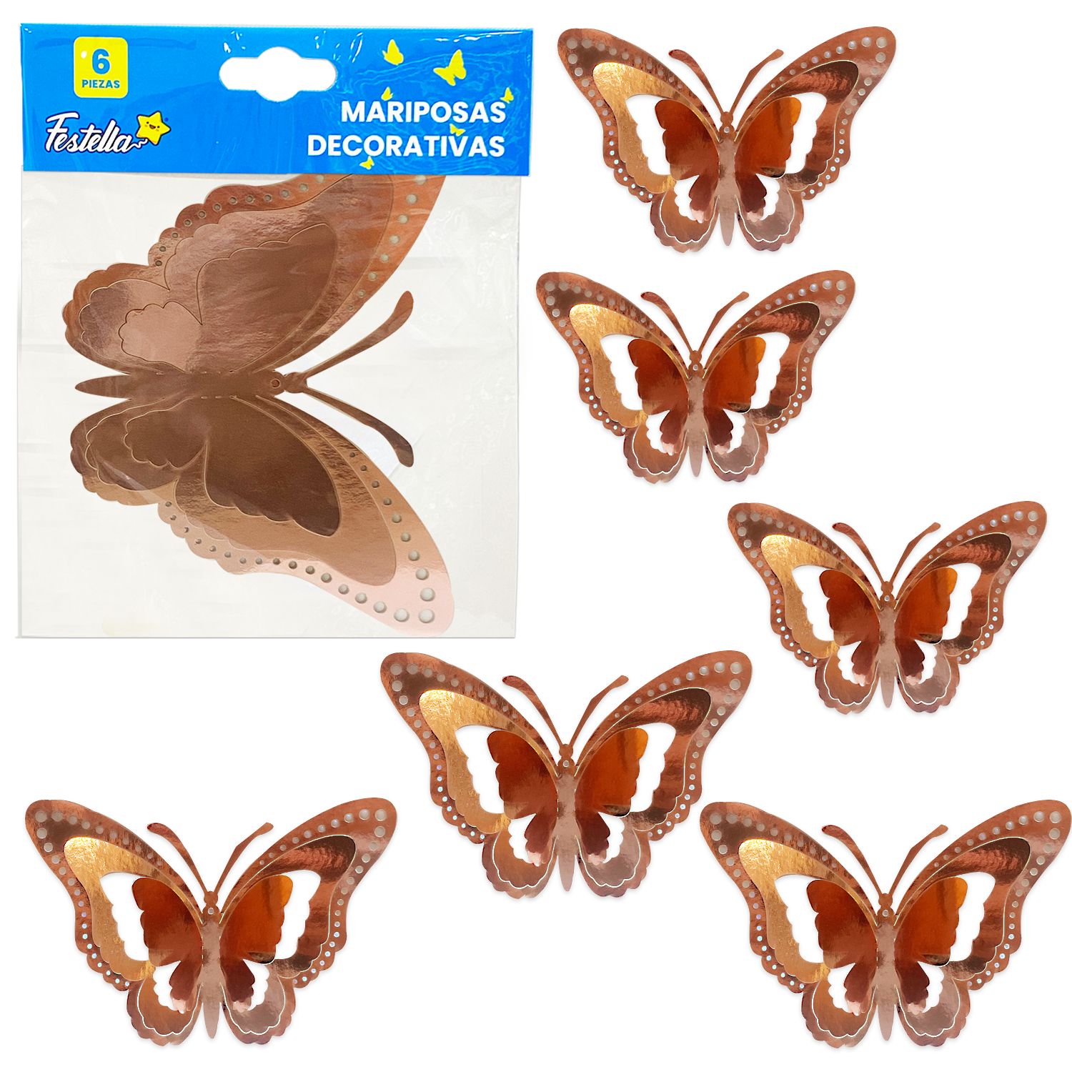MARIPOSA DECORATIVA PALO ROSA X6 (PQTX12)