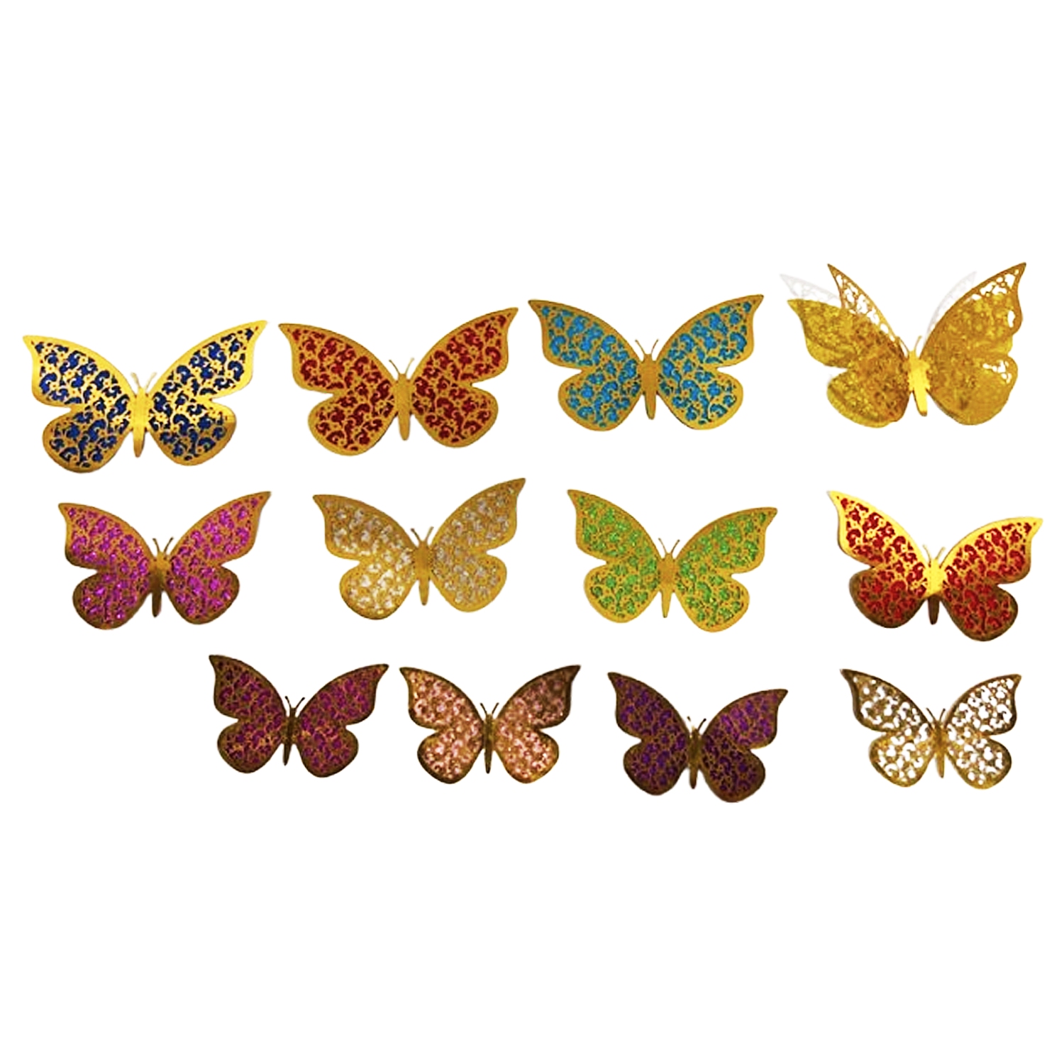 MARIPOSA DECORATIVA BRILLANTE DORADA X12 (PQTX12)
