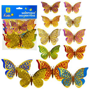 MARIPOSA DECORATIVA BRILLANTE DORADA X12 (PQTX12)